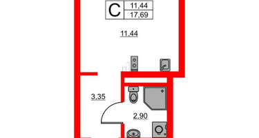 Студия, 17&nbsp;м²