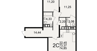 2-к. квартира, 73&nbsp;м²