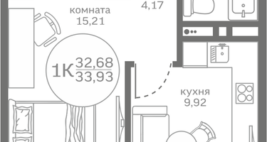1-к. квартира, 32 м²