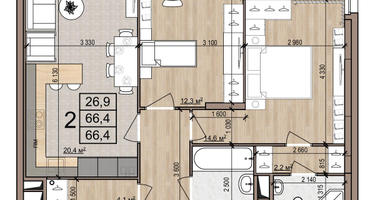 2-к. квартира, 66&nbsp;м²