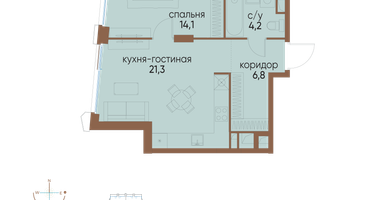 1-к. квартира, 46&nbsp;м²