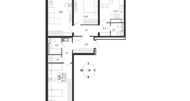 3-к. квартира, 87 м²