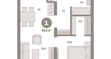 1-к. квартира, 49&nbsp;м²
