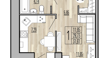 1-к. квартира, 31&nbsp;м²