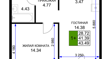 1-к. квартира, 44&nbsp;м²