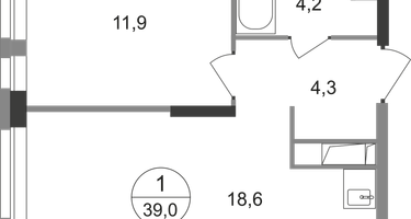 1-к. квартира, 39&nbsp;м²