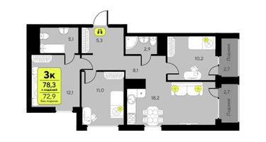 3-к. квартира, 72&nbsp;м²