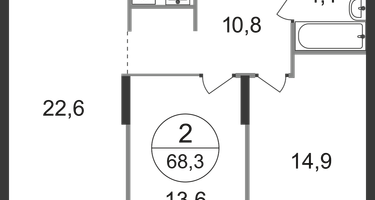2-к. квартира, 68 м²