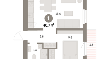 1-к. квартира, 40 м²