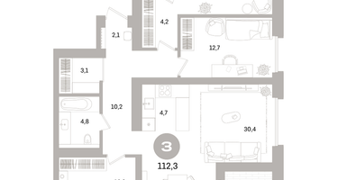 3-к. квартира, 112 м²