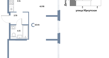 Студия, 63 м²
