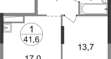 1-к. квартира, 41&nbsp;м²