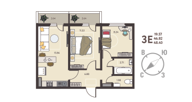 2-к. квартира, 48 м²