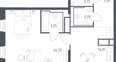 1-к. квартира, 54&nbsp;м²