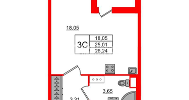 Студия, 25 м²