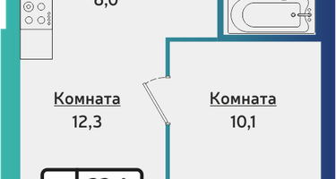 2-к. квартира, 37&nbsp;м²