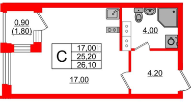 Студия, 26&nbsp;м²