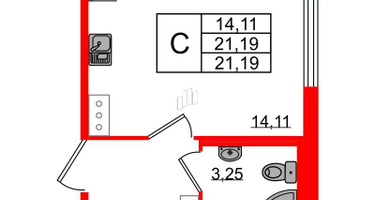 Студия, 21&nbsp;м²