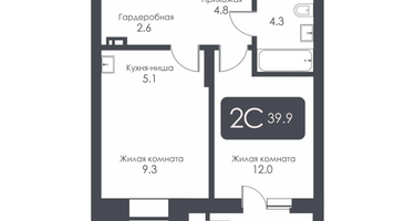 2-к. квартира, 39 м²