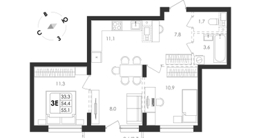 1-к. квартира, 36&nbsp;м²