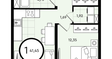 1-к. квартира, 41 м²
