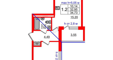 1-к. квартира, 32&nbsp;м²