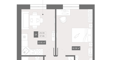1-к. квартира, 37&nbsp;м²