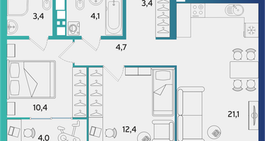 2-к. квартира, 63&nbsp;м²