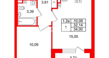 1-к. квартира, 32&nbsp;м²