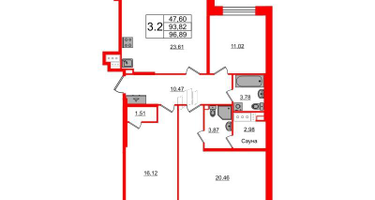 3-к. квартира, 93&nbsp;м²