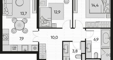 3-к. квартира, 70&nbsp;м²