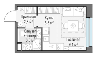 Студия, 20&nbsp;м²