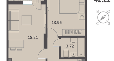 1-к. квартира, 42 м²