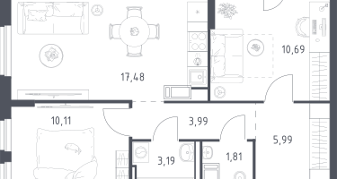 2-к. квартира, 53&nbsp;м²