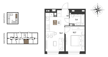 1-к. квартира, 32&nbsp;м²