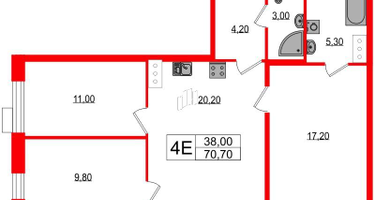 3-к. квартира, 70 м²