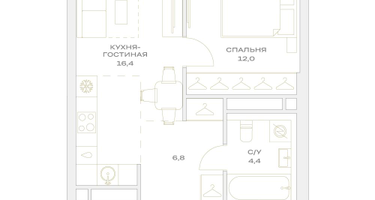 2-к. квартира, 40&nbsp;м²