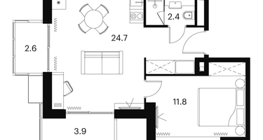 1-к. квартира, 45 м²