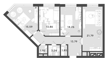 3-к. квартира, 86&nbsp;м²