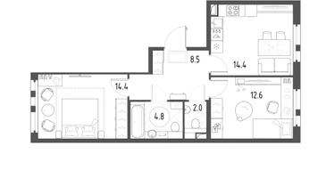 2-к. квартира, 56&nbsp;м²