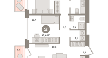2-к. квартира, 71&nbsp;м²