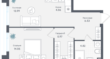 1-к. квартира, 49&nbsp;м²