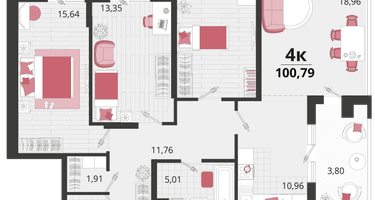 4-к. квартира, 100&nbsp;м²