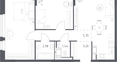 2-к. квартира, 59&nbsp;м²