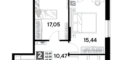 2-к. квартира, 65 м²