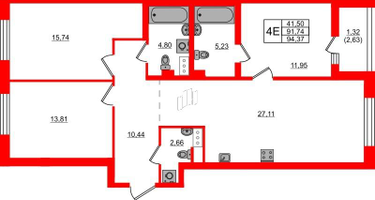 3-к. квартира, 94 м²