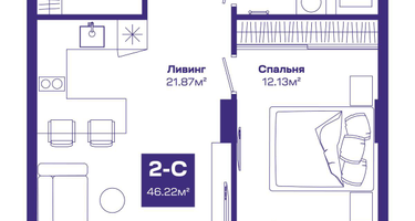 2-к. квартира, 45&nbsp;м²