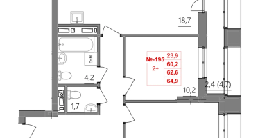 2-к. квартира, 62 м²