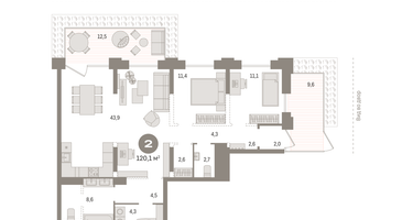 2-к. квартира, 118 м²