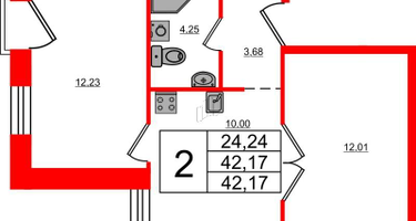 2-к. квартира, 42&nbsp;м²